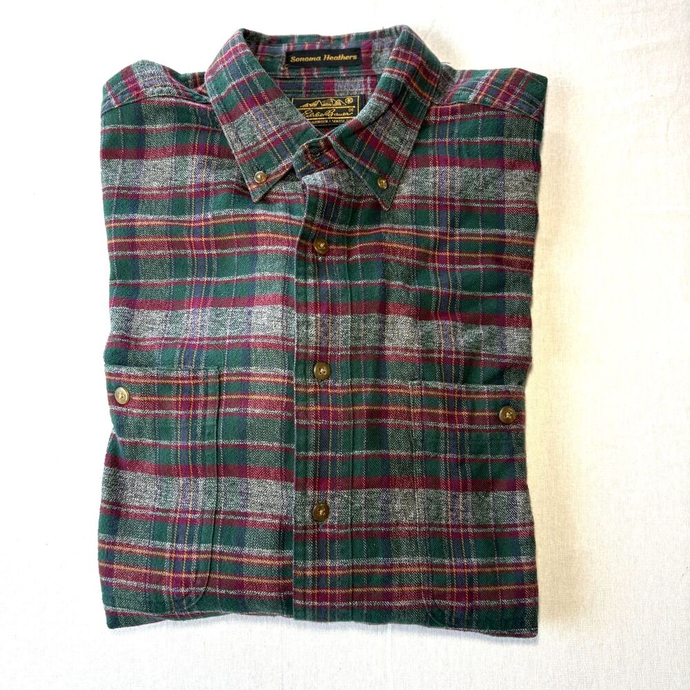 Vintage Eddie Bauer Sonoma Heathers Plaid Flannel Shirt Men's Medium